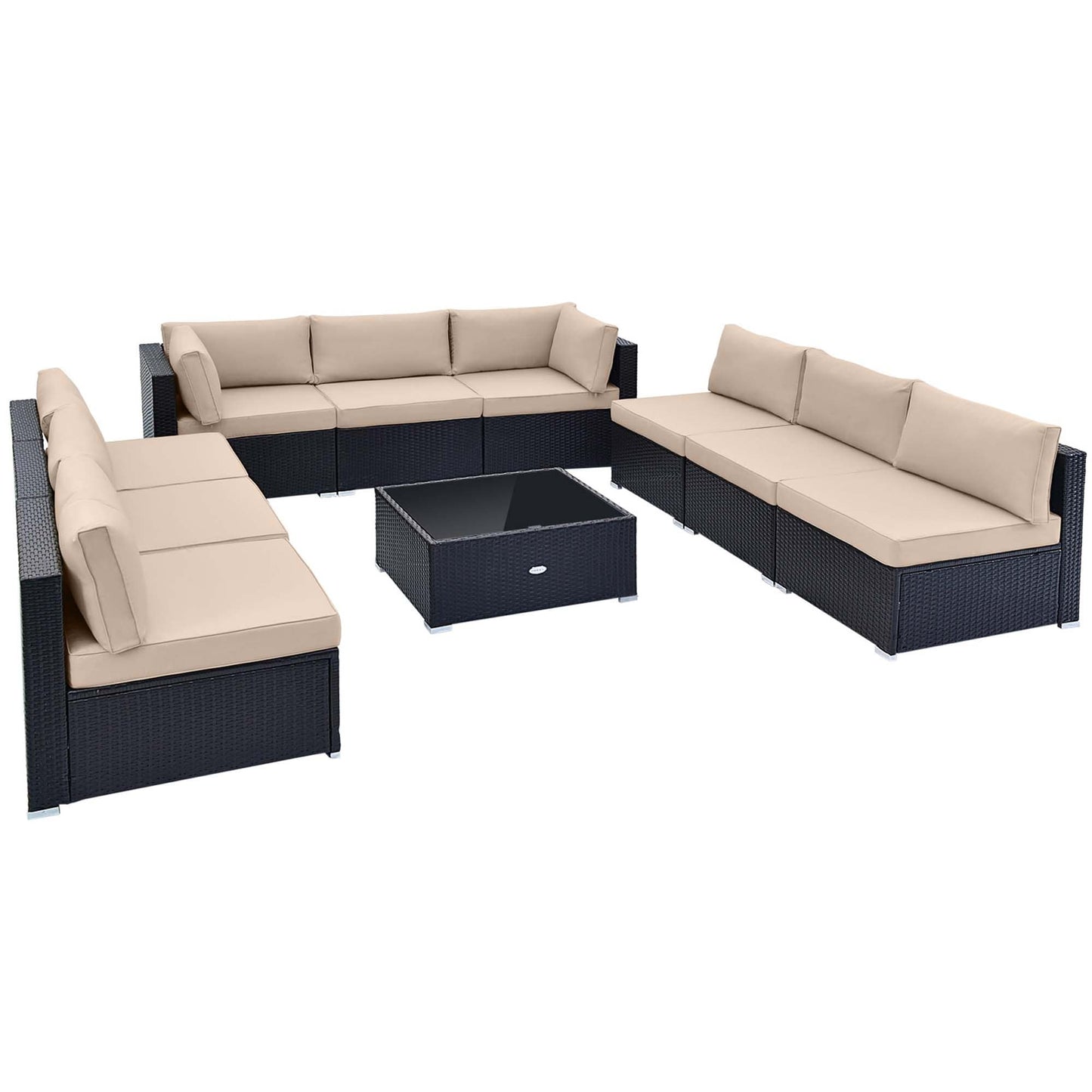 Ensemble de meubles de patio en rotin 10 pièces avec canapé en osier et table et siège rembourré