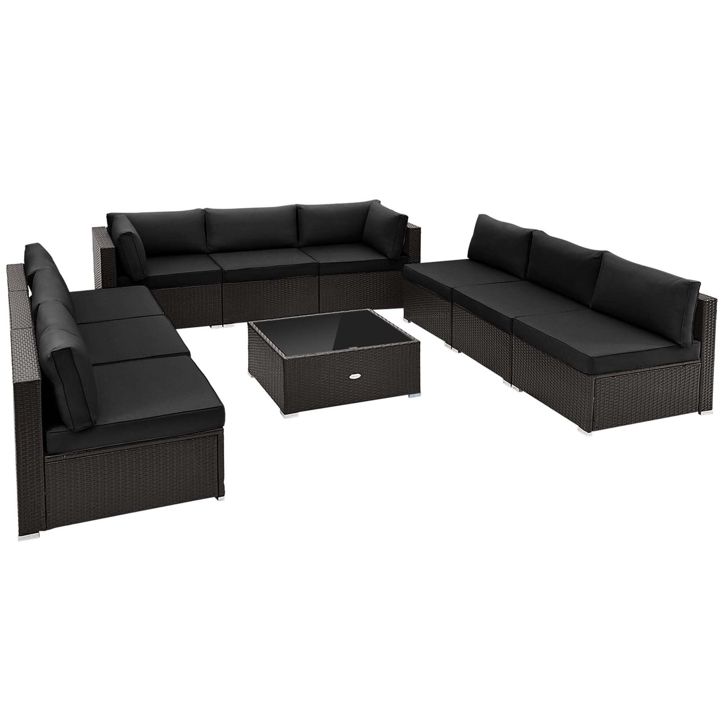 Ensemble de meubles de patio en rotin 10 pièces avec canapé en osier et table et siège rembourré