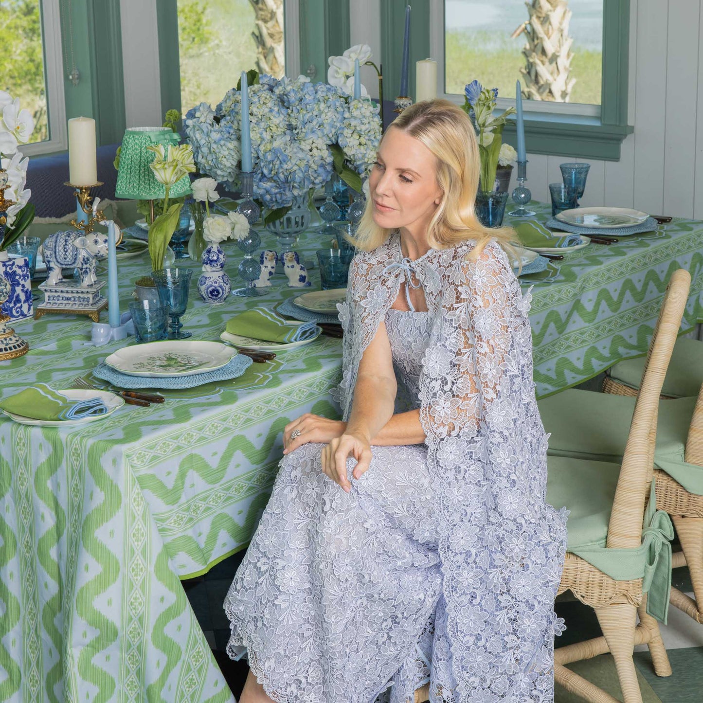 Nappe Ikat Bleue et Verte