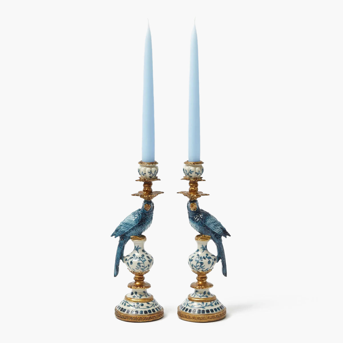 Petit bougeoir perroquet bleu (paire)