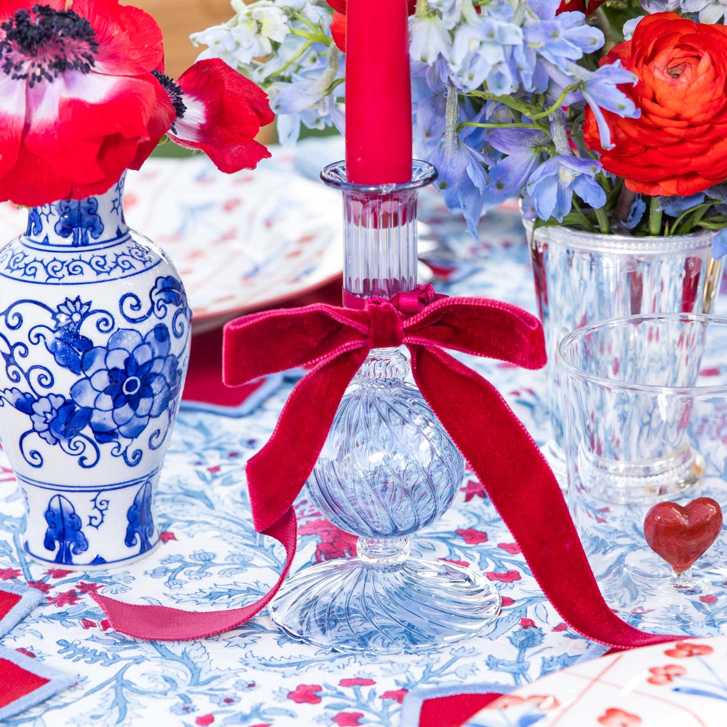 Paysage de bougies rubanées rouge azur Camille