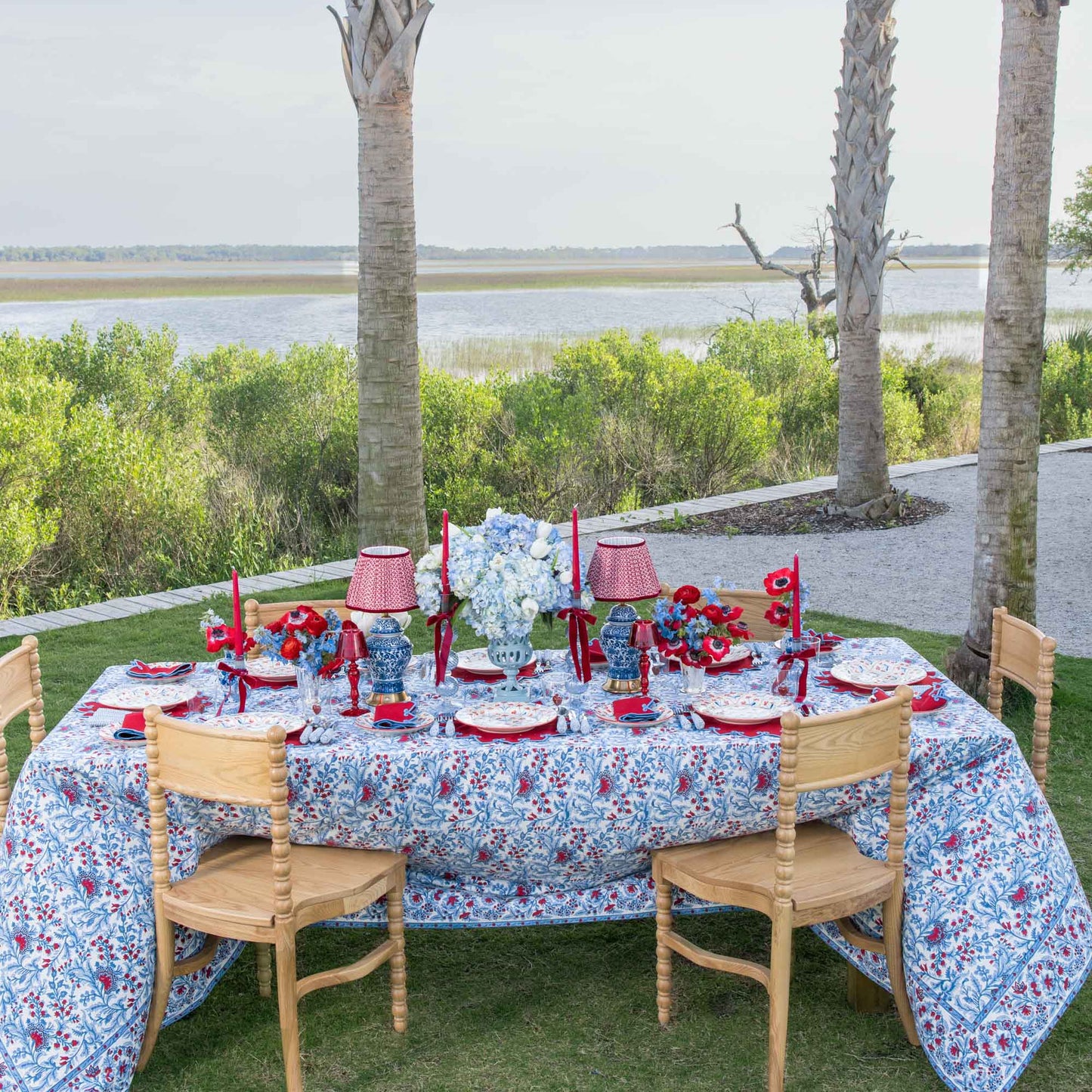Assiettes à dîner à motif floral bleu et rouge (lot de 4)