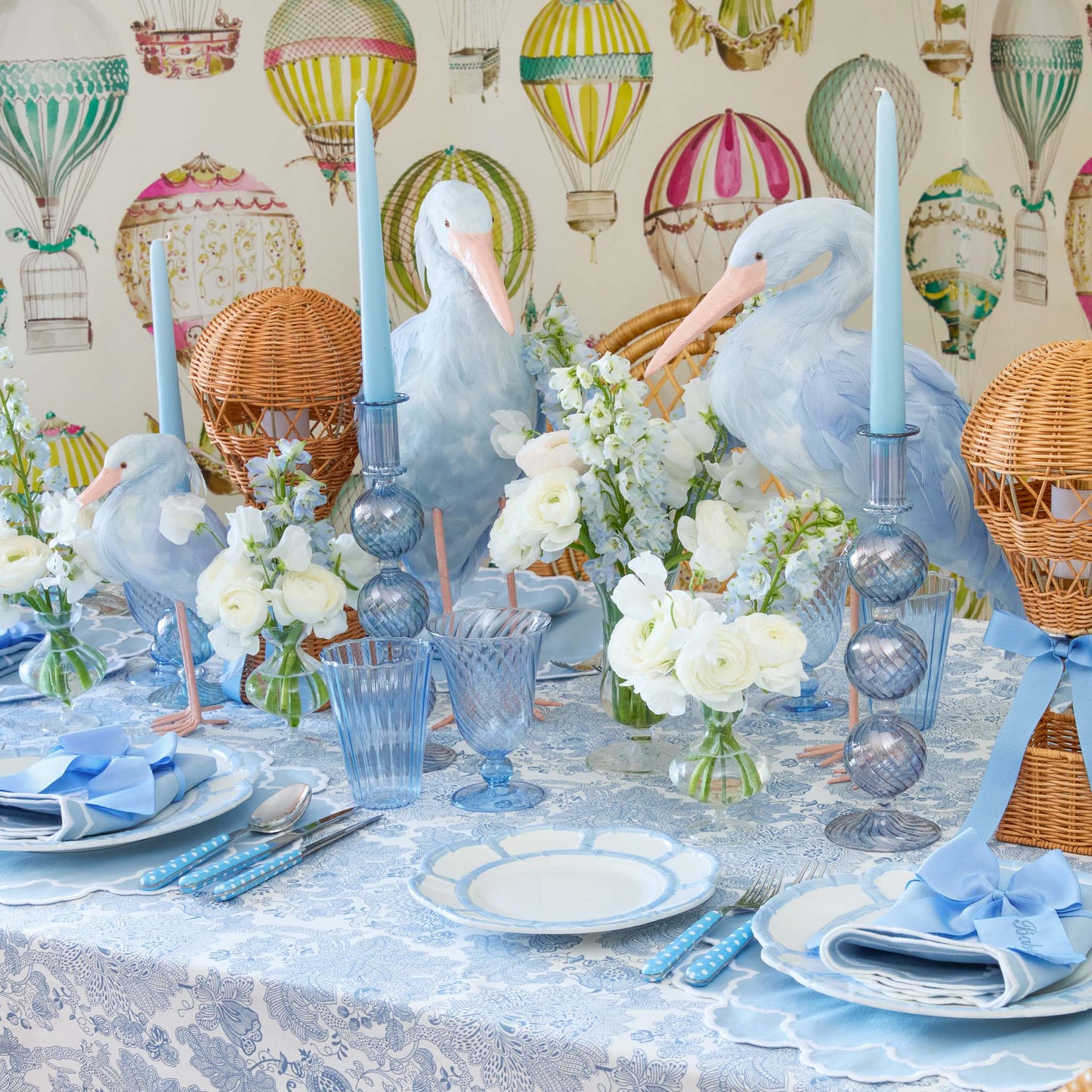 Cigogne Saskia bleue (couple) - 44 cm