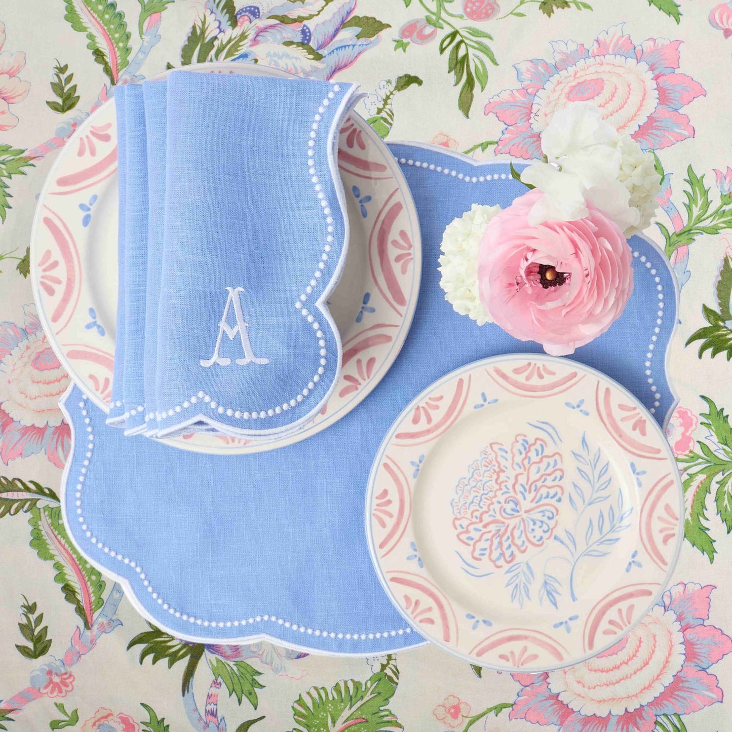 Sets de table et serviettes en lin Eloise Pervenche (lot de 4)