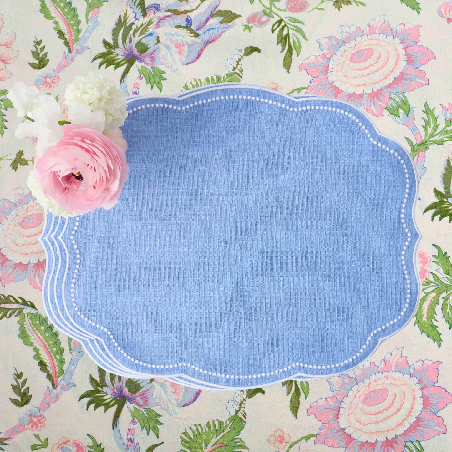 Sets de table et serviettes en lin Eloise Pervenche (lot de 4)