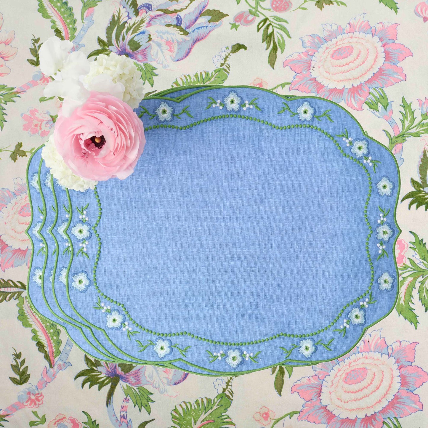 Sets de table en lin à motif floral pervenche (lot de 4)