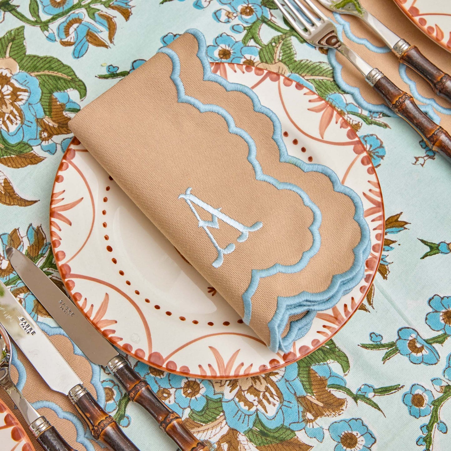 Sets de table et serviettes Lily Sand & Blue (lot de 4)