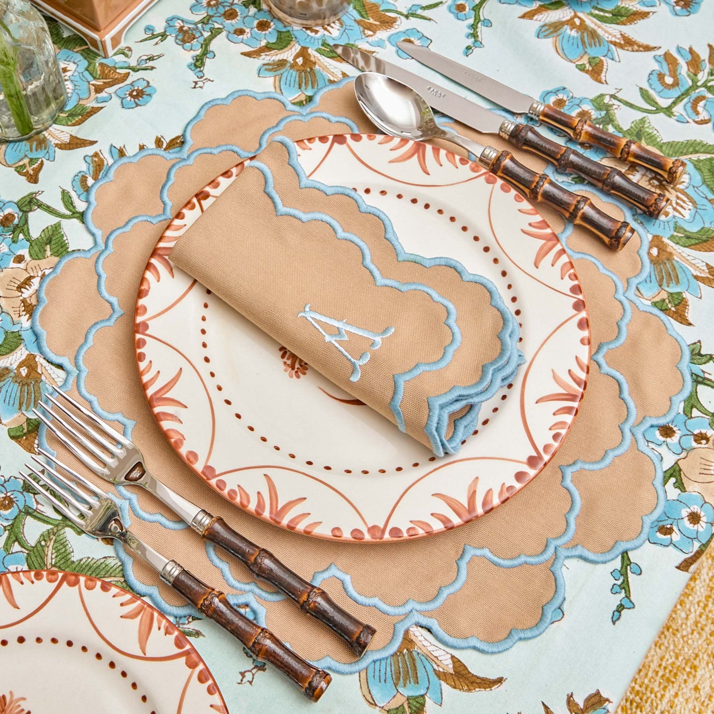 Sets de table et serviettes Lily Sand & Blue (lot de 4)