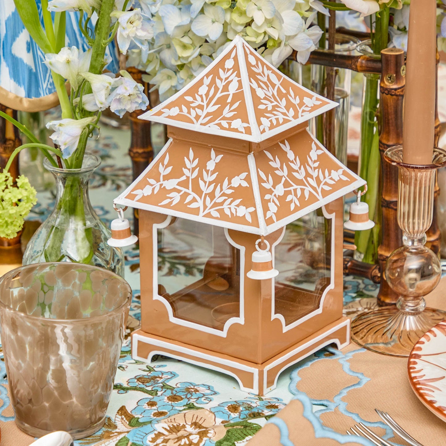 Mini lanterne pagode chinoise caramel (paire)