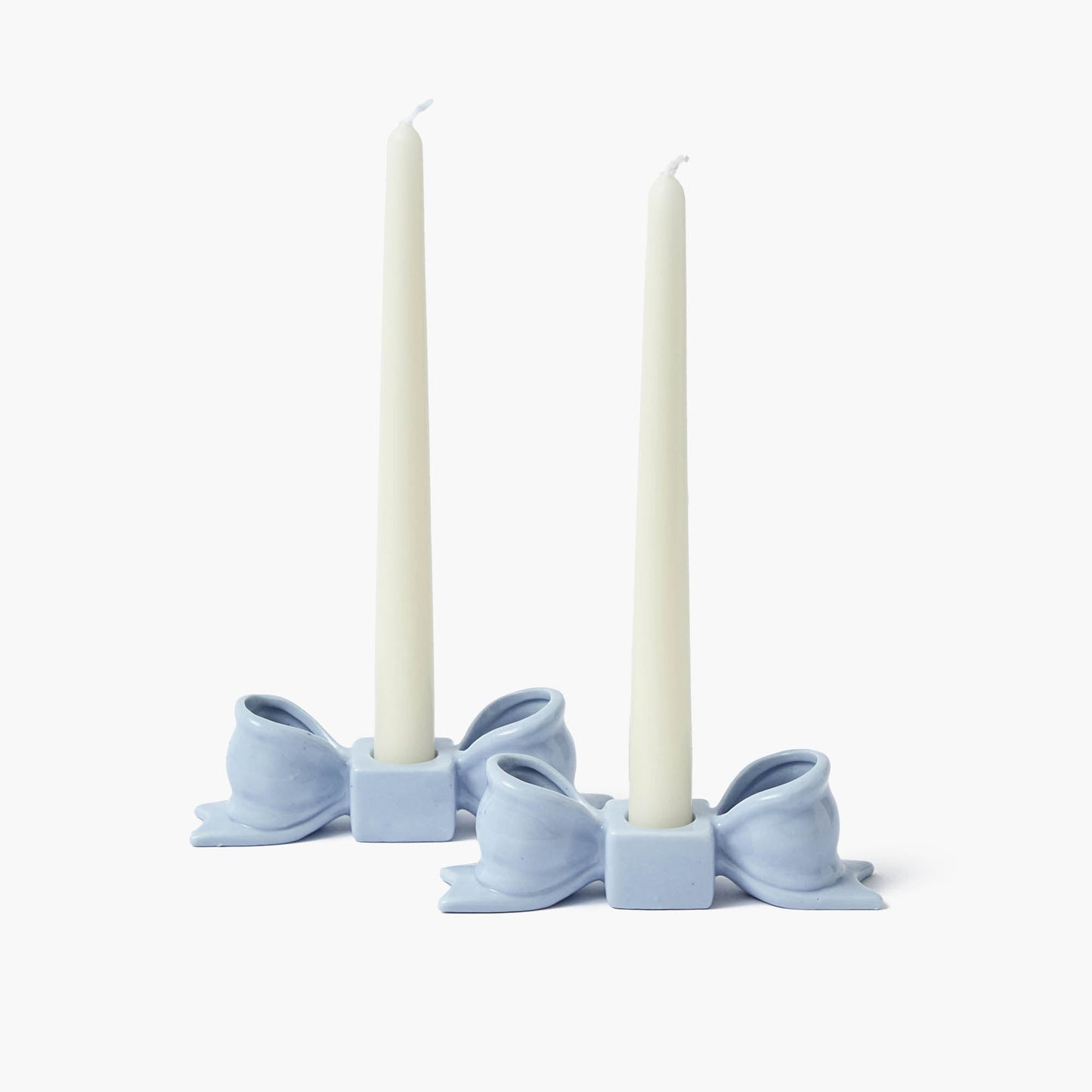 Bougeoir en céramique bleu doux avec nœud (paire)