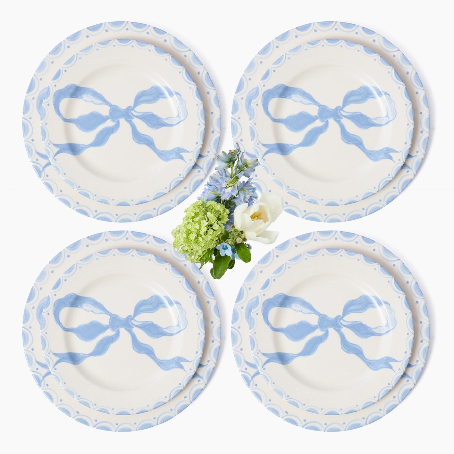 Assiettes à dîner et à entrée Marilyn Blue Bow (lot de 8)