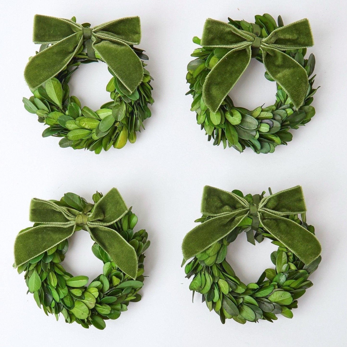 Couronnes de buis avec nœuds en velours vert (lot de 4)