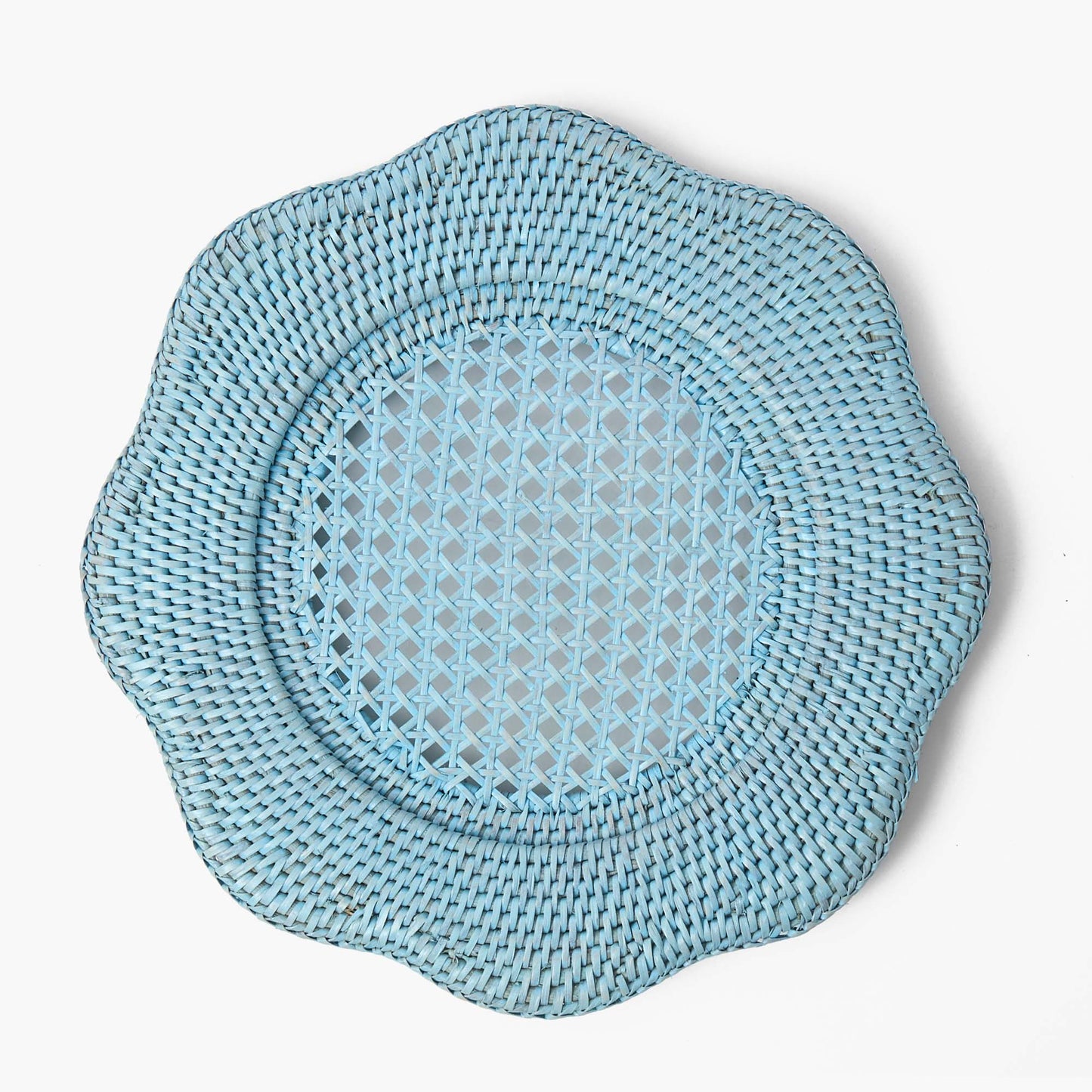 Assiettes de présentation en rotin festonné bleu (lot de 4)