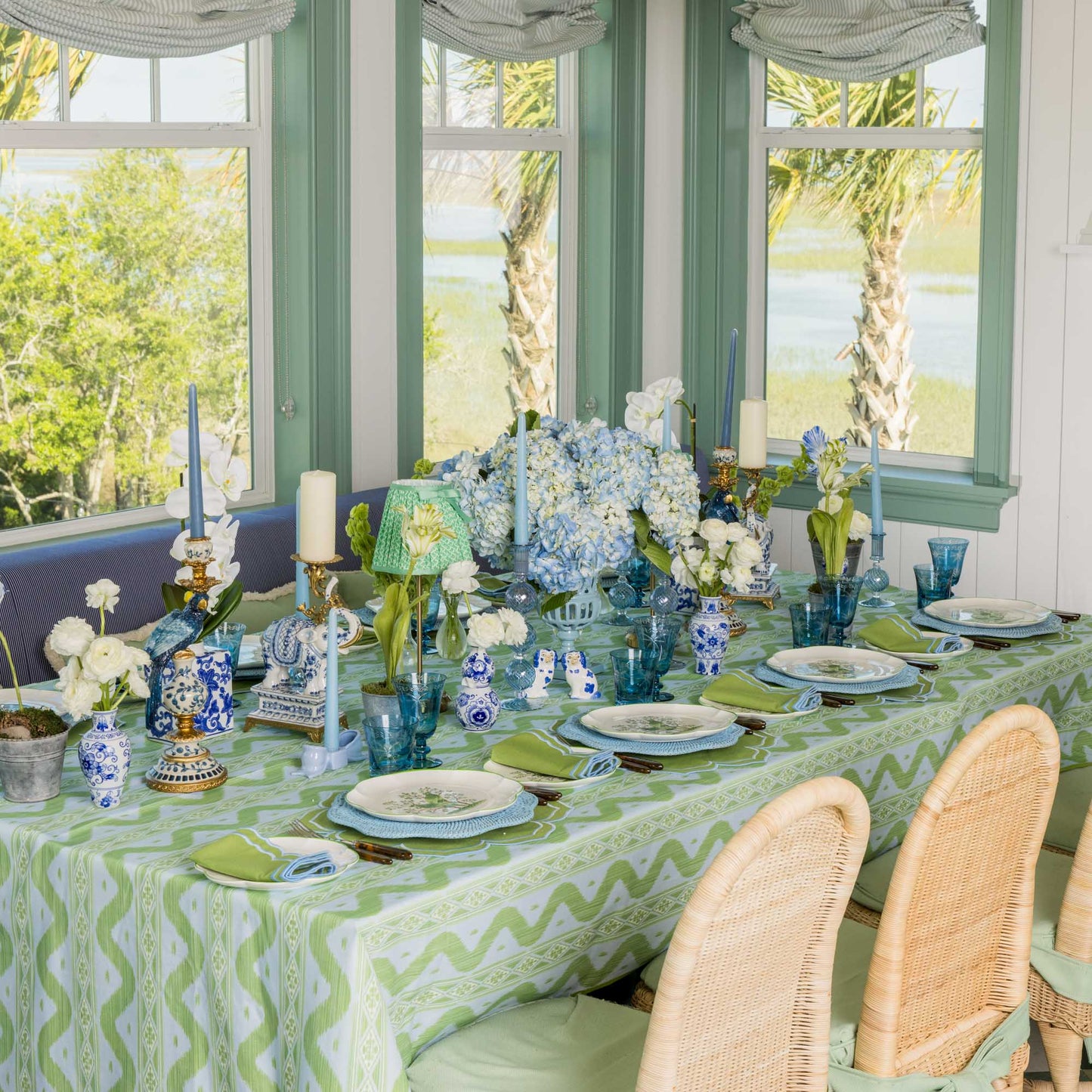 Nappe Ikat Bleue et Verte