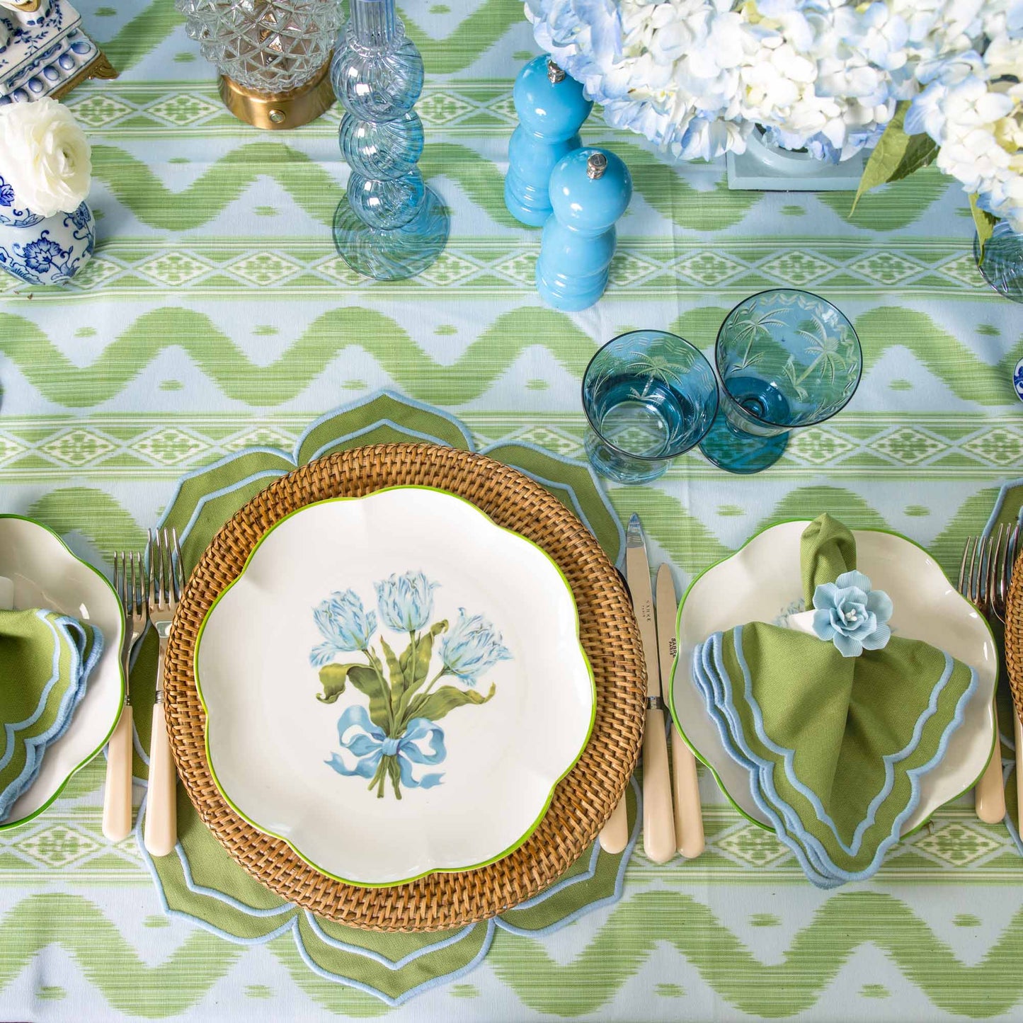 Nappe Ikat Bleue et Verte