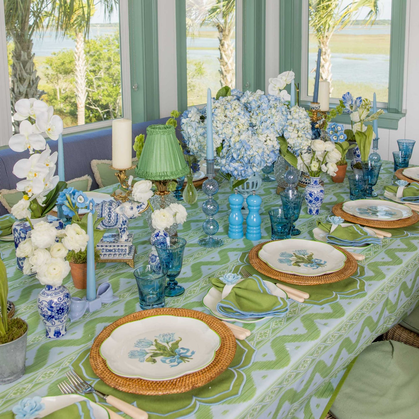 Nappe Ikat Bleue et Verte