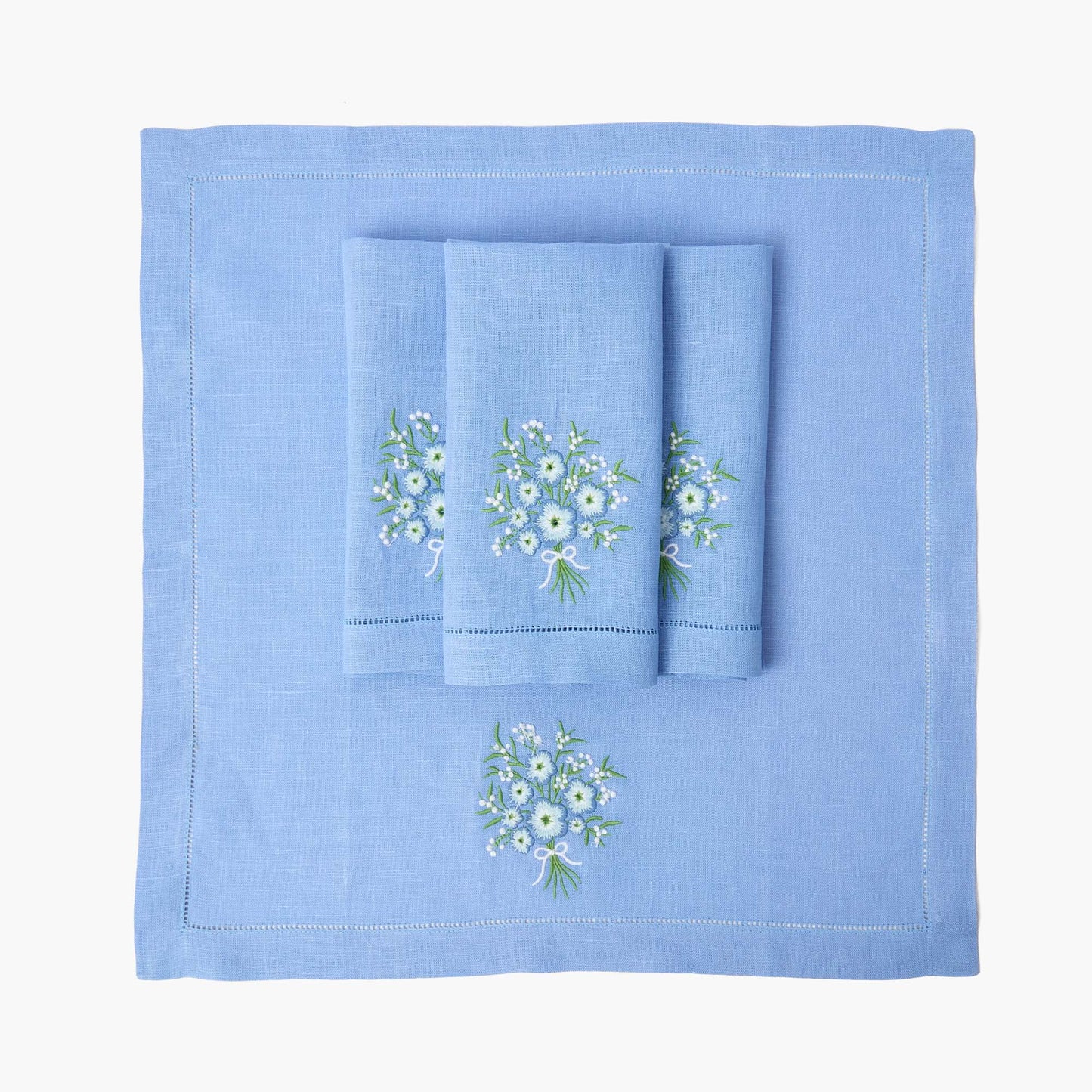 Serviettes en lin à motif floral pervenche (lot de 4)