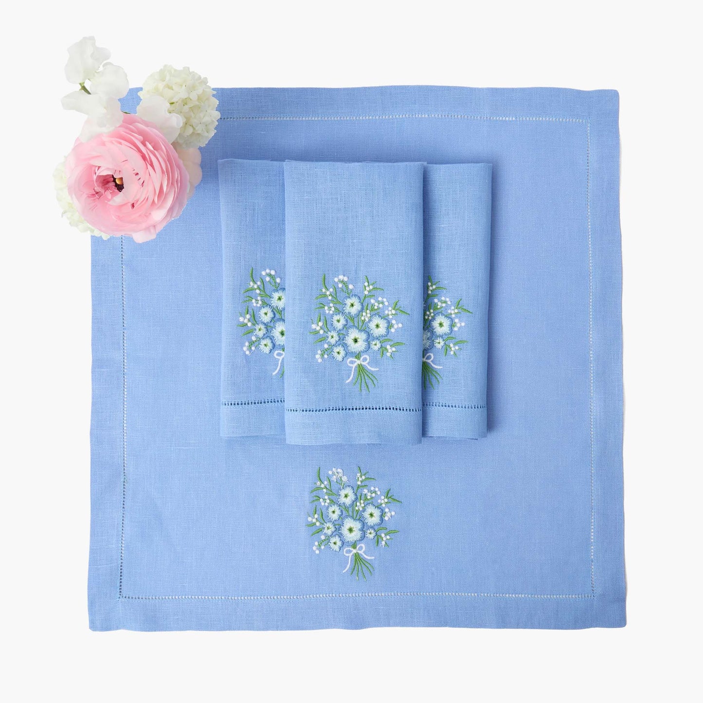 Serviettes en lin à motif floral pervenche (lot de 4)