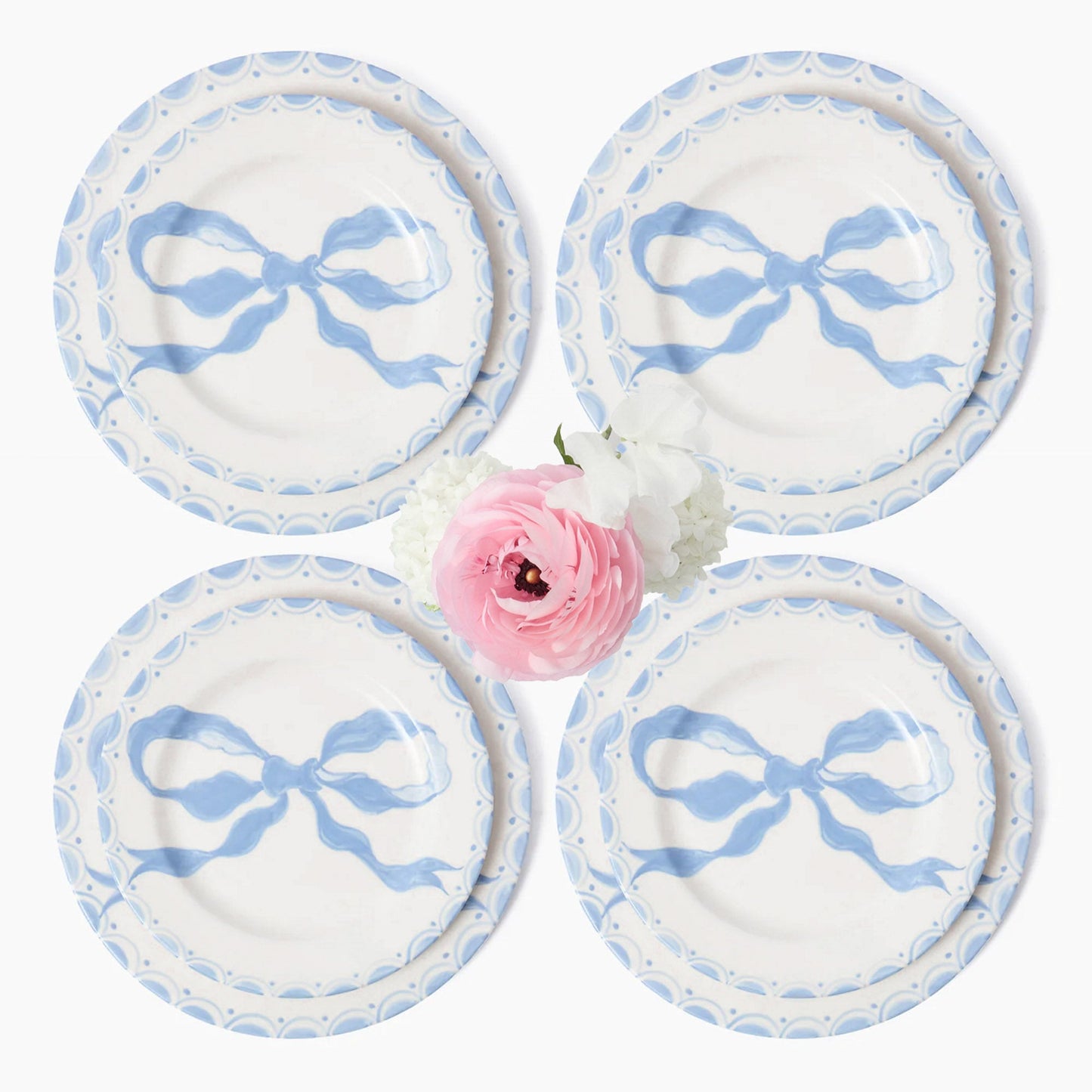 Assiettes à dîner et à entrée Marilyn Blue Bow (lot de 8)