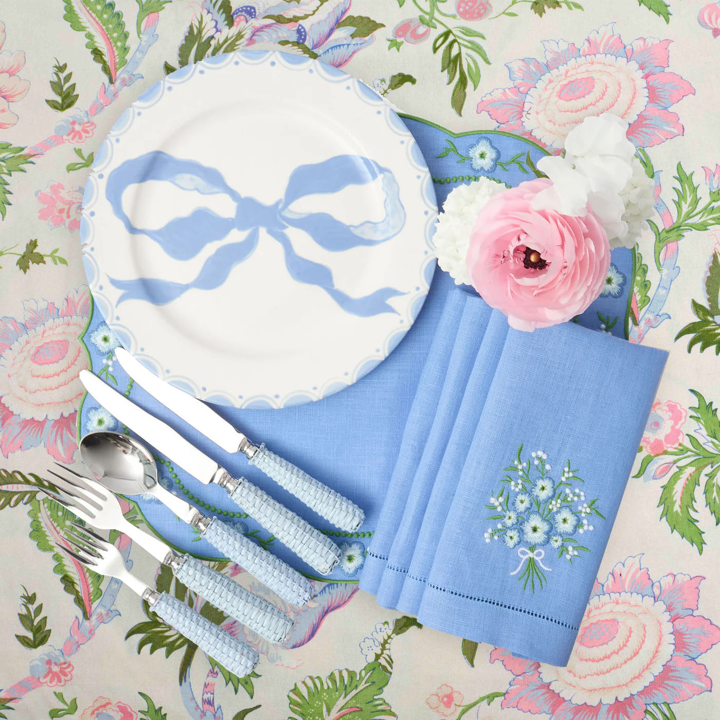 Assiettes plates Marilyn Blue Bow (lot de 4)