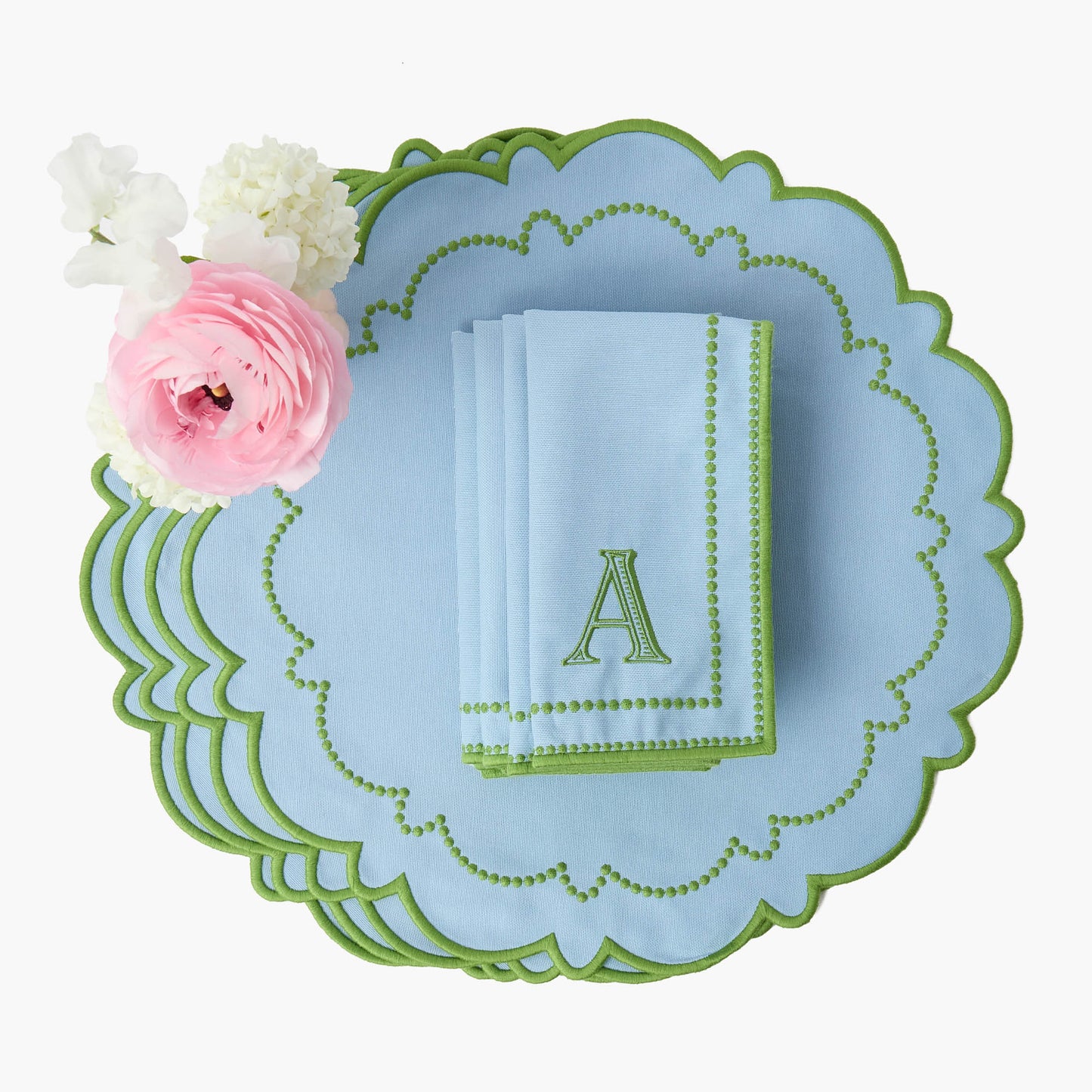 Sets de table et serviettes Mariana bleu et vert (lot de 4)