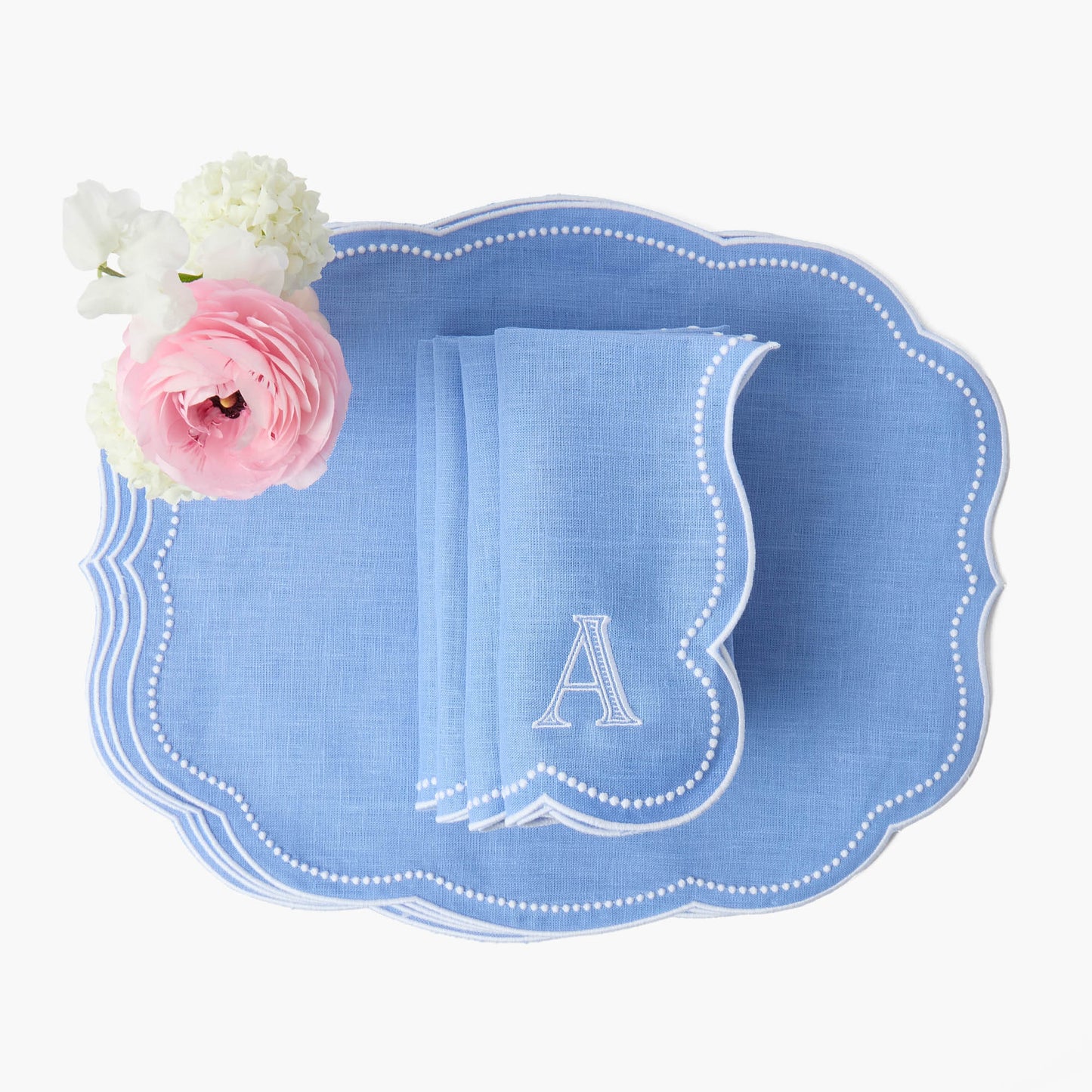 Sets de table et serviettes en lin Eloise Pervenche (lot de 4)