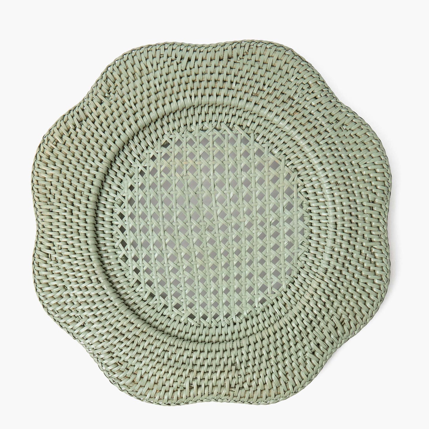 Assiettes de présentation en rotin festonné vert (lot de 4)