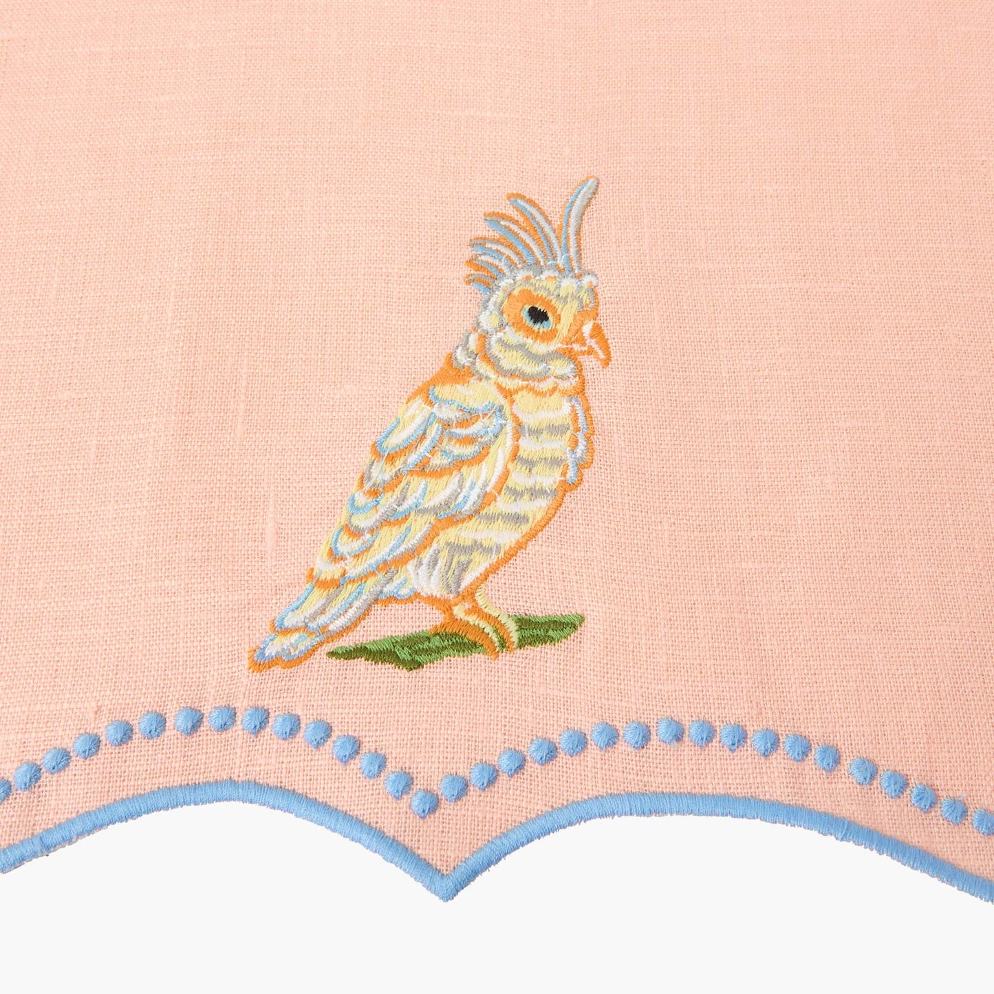 Sets de table et serviettes perroquet en lin corail et bleu Eloise (lot de 4)