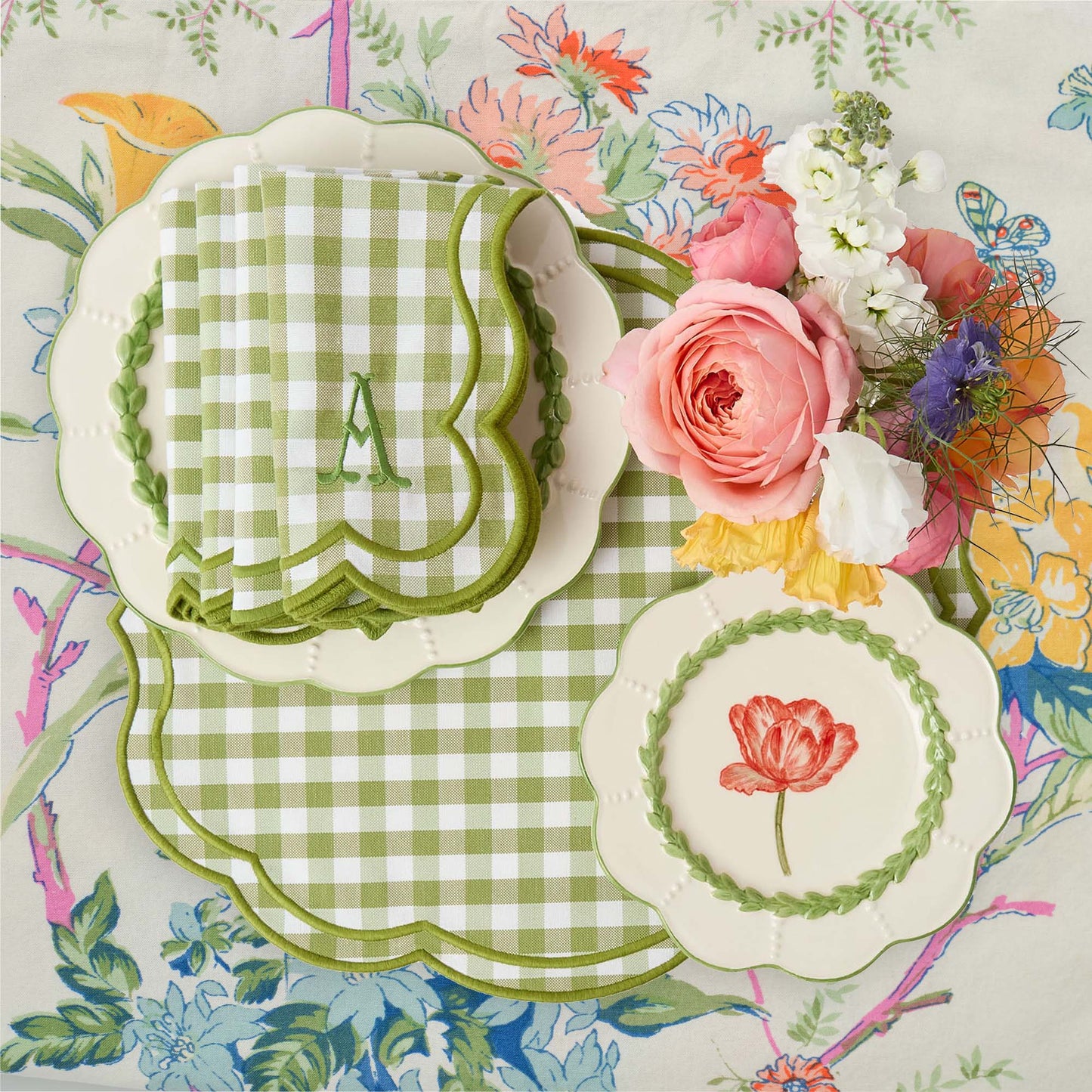 Serviettes à carreaux verts Eloise (lot de 4)