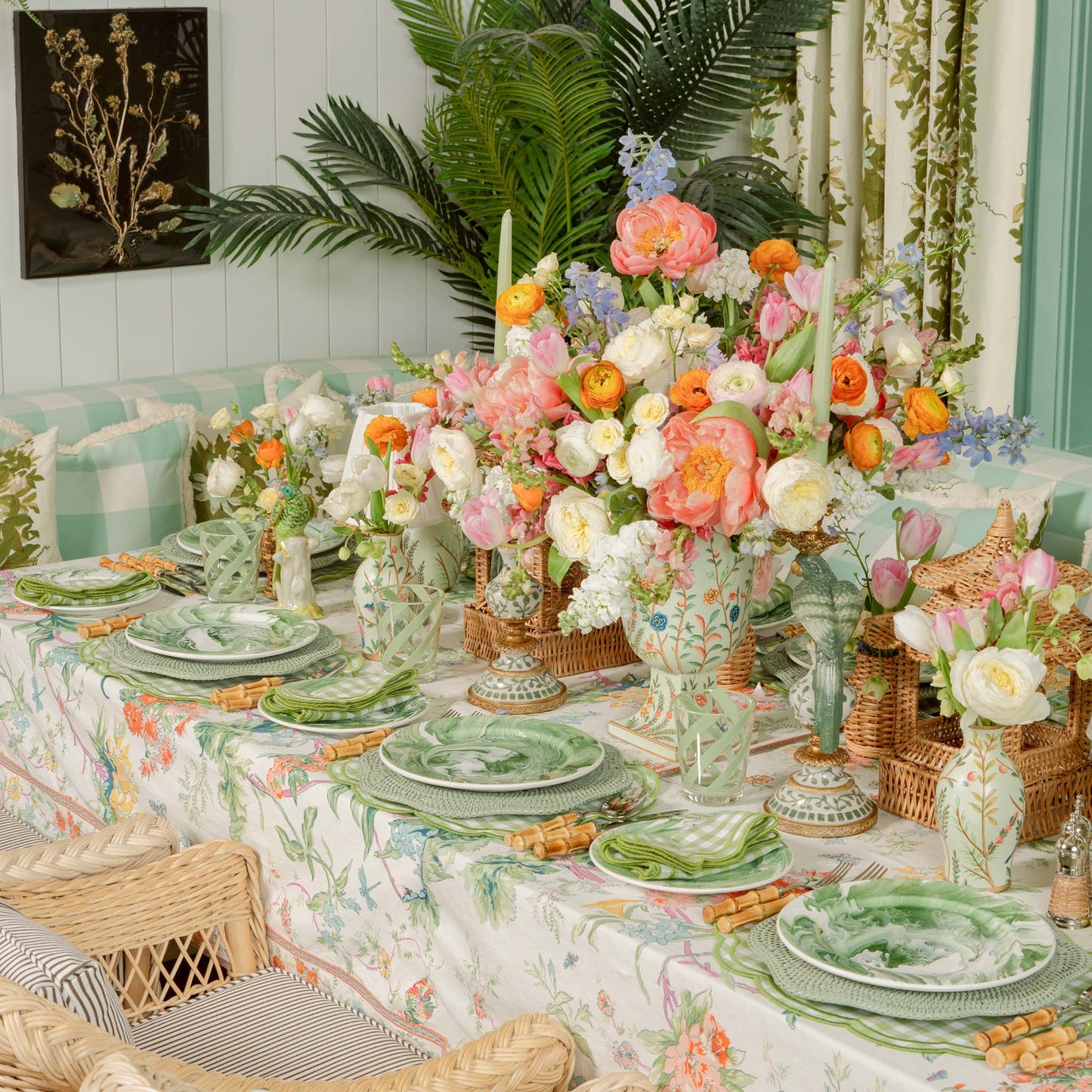 Assiettes de présentation en rotin festonné vert (lot de 4)