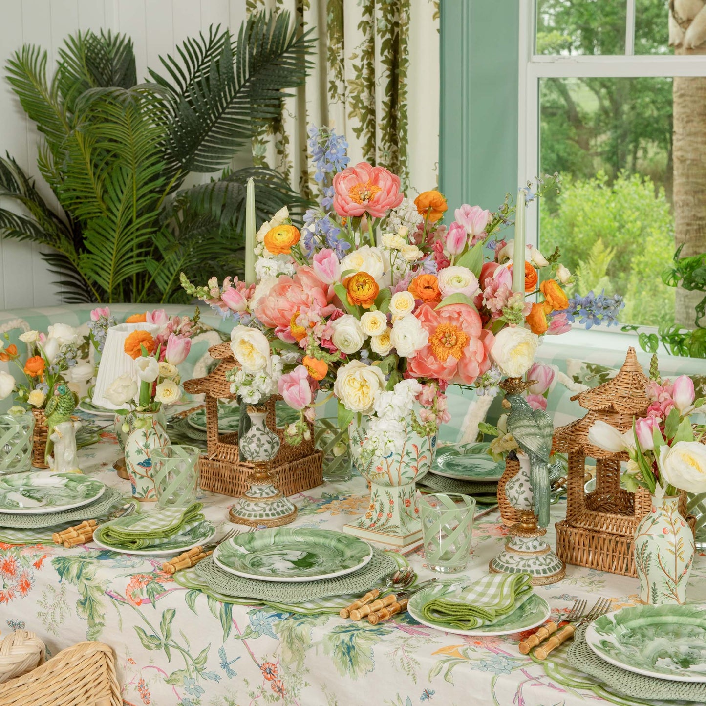 Assiettes de présentation en rotin festonné vert (lot de 4)