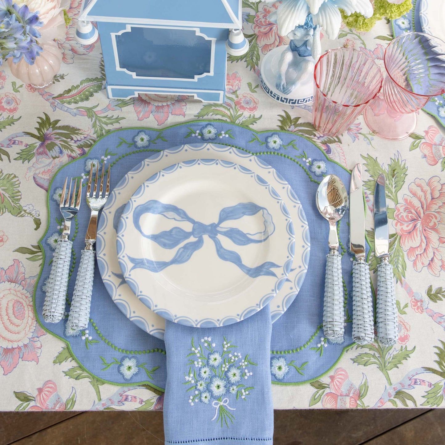 Sets de table en lin à motif floral pervenche (lot de 4)