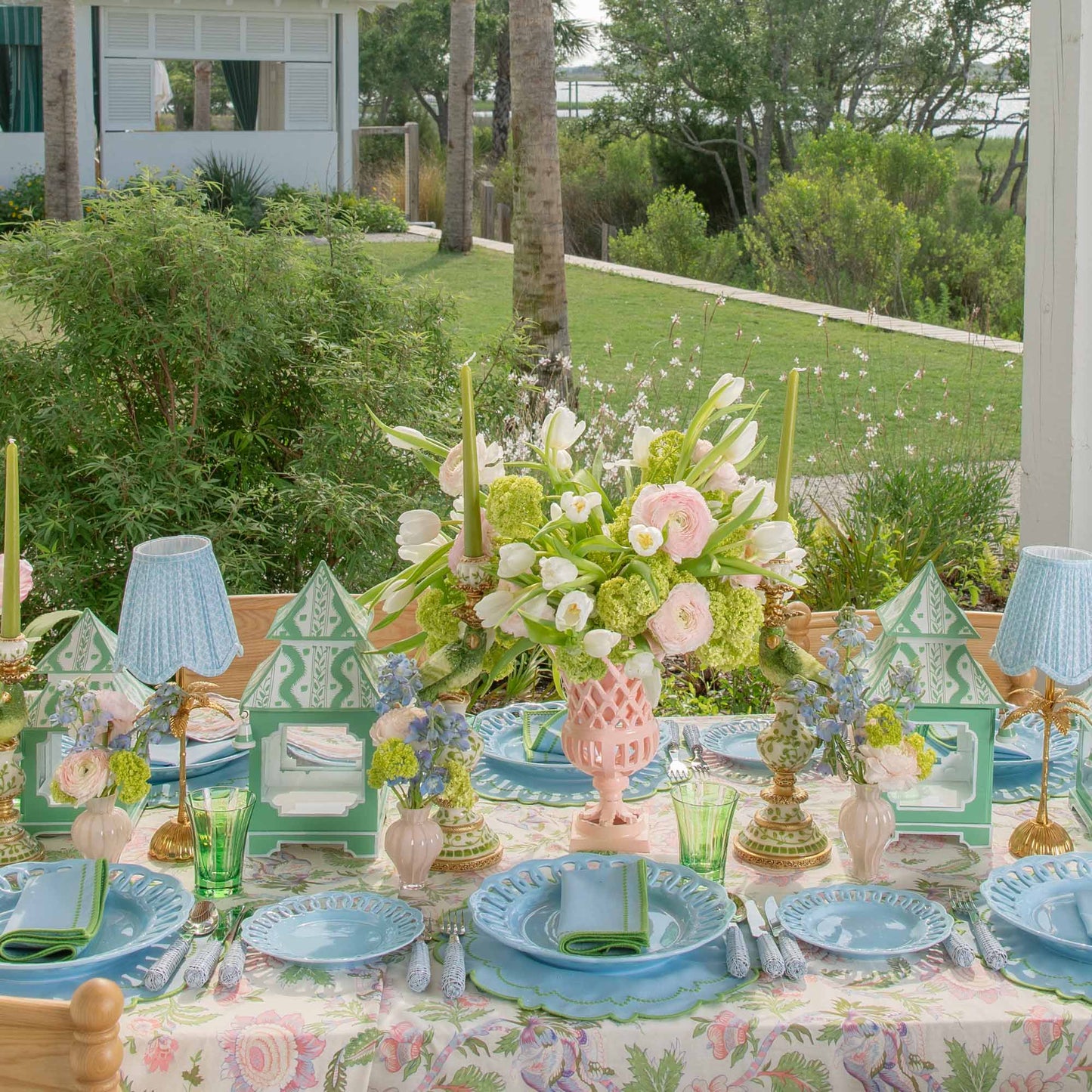 Sets de table et serviettes Mariana bleu et vert (lot de 4)