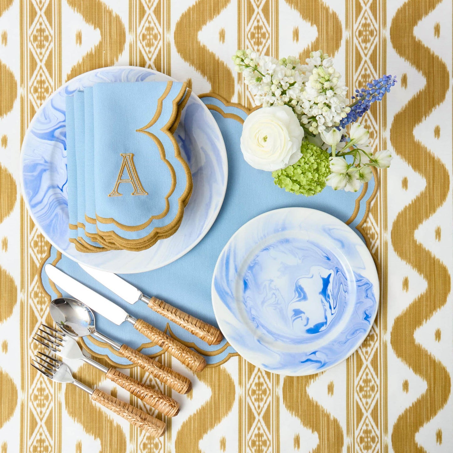 Serviettes Serena Bleu et Caramel (Lot de 4)