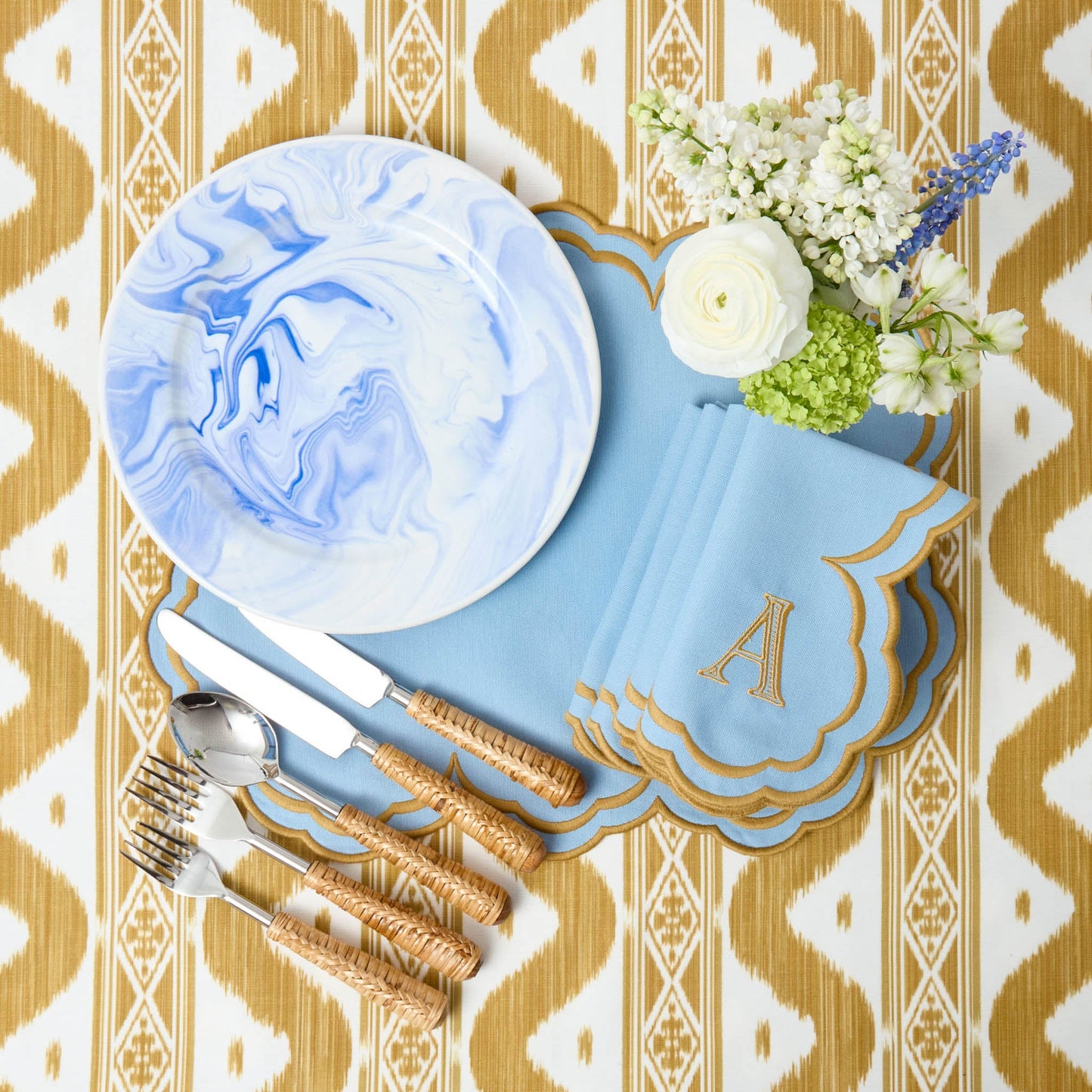 Assiettes à dîner et à entrée Julia Blue Marbled (lot de 8)