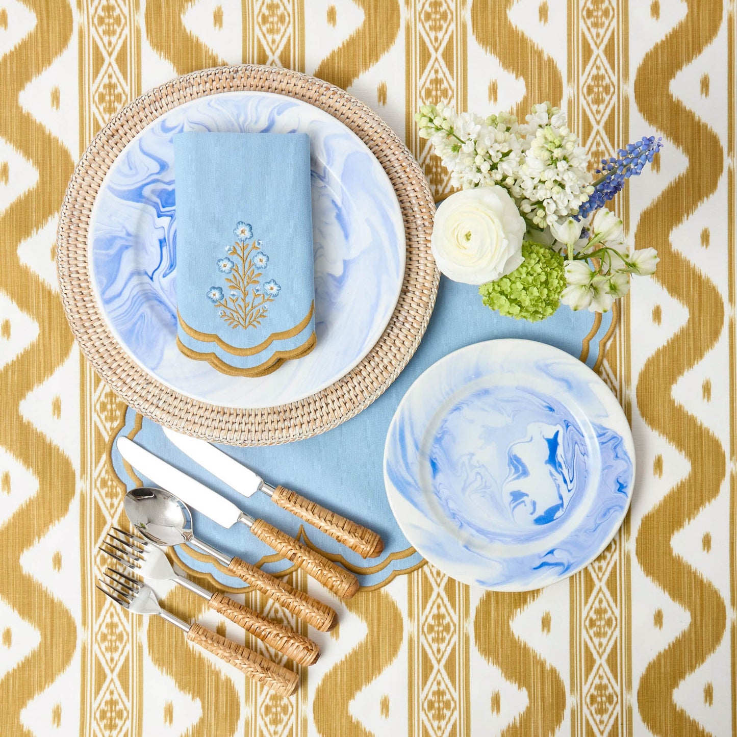 Sets de table Serena bleu et caramel (lot de 4)