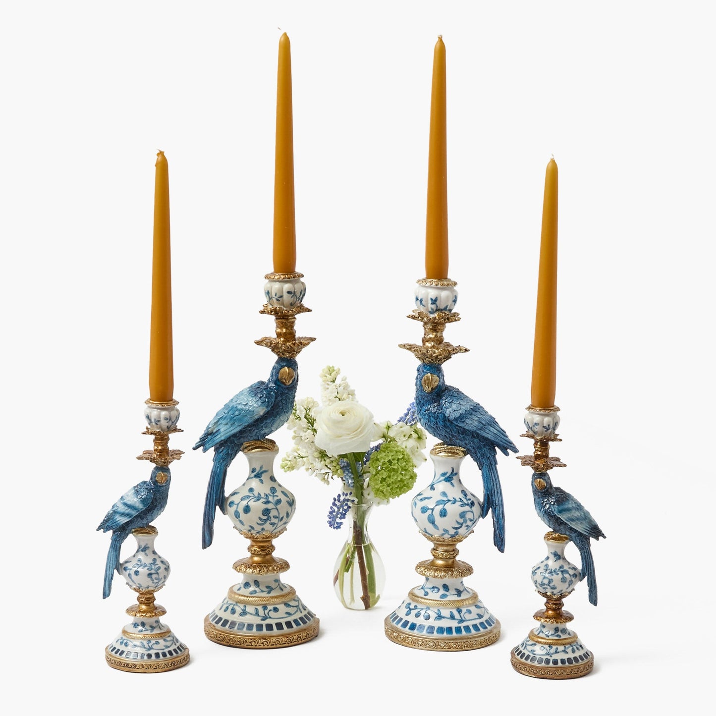 Ensemble de bougeoirs perroquet bleu