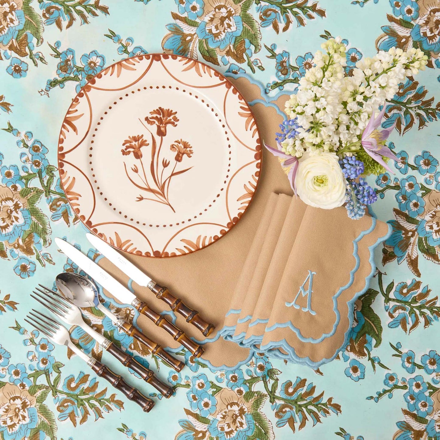 Serviettes Lily Sand et Blue (lot de 4)