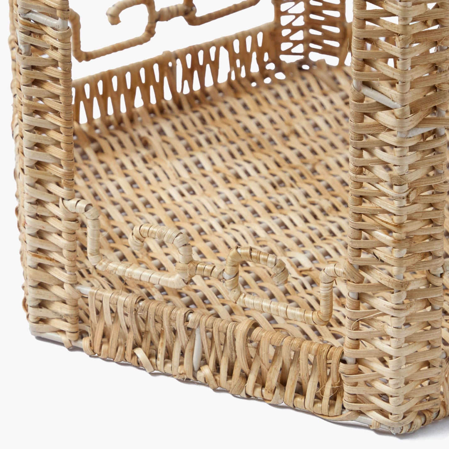 Grande lanterne pagode en rotin naturel et chinoiserie bleue