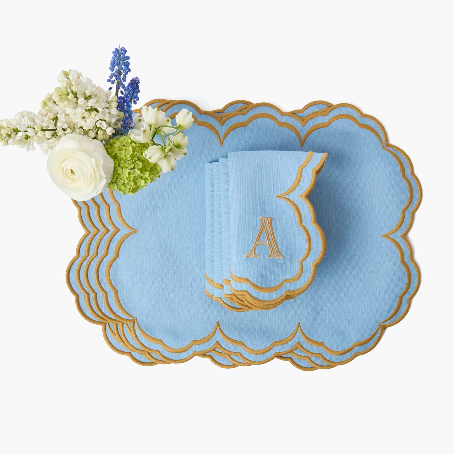 Sets de table et serviettes Serena bleu et caramel (lot de 4)