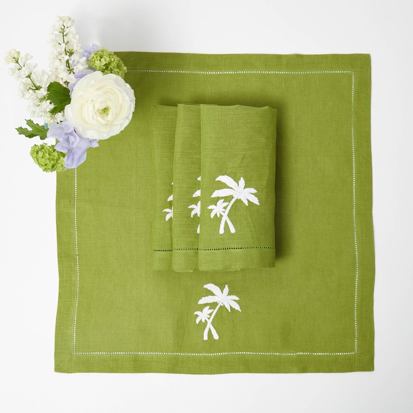 Serviettes en lin vert motif palmier (lot de 4)