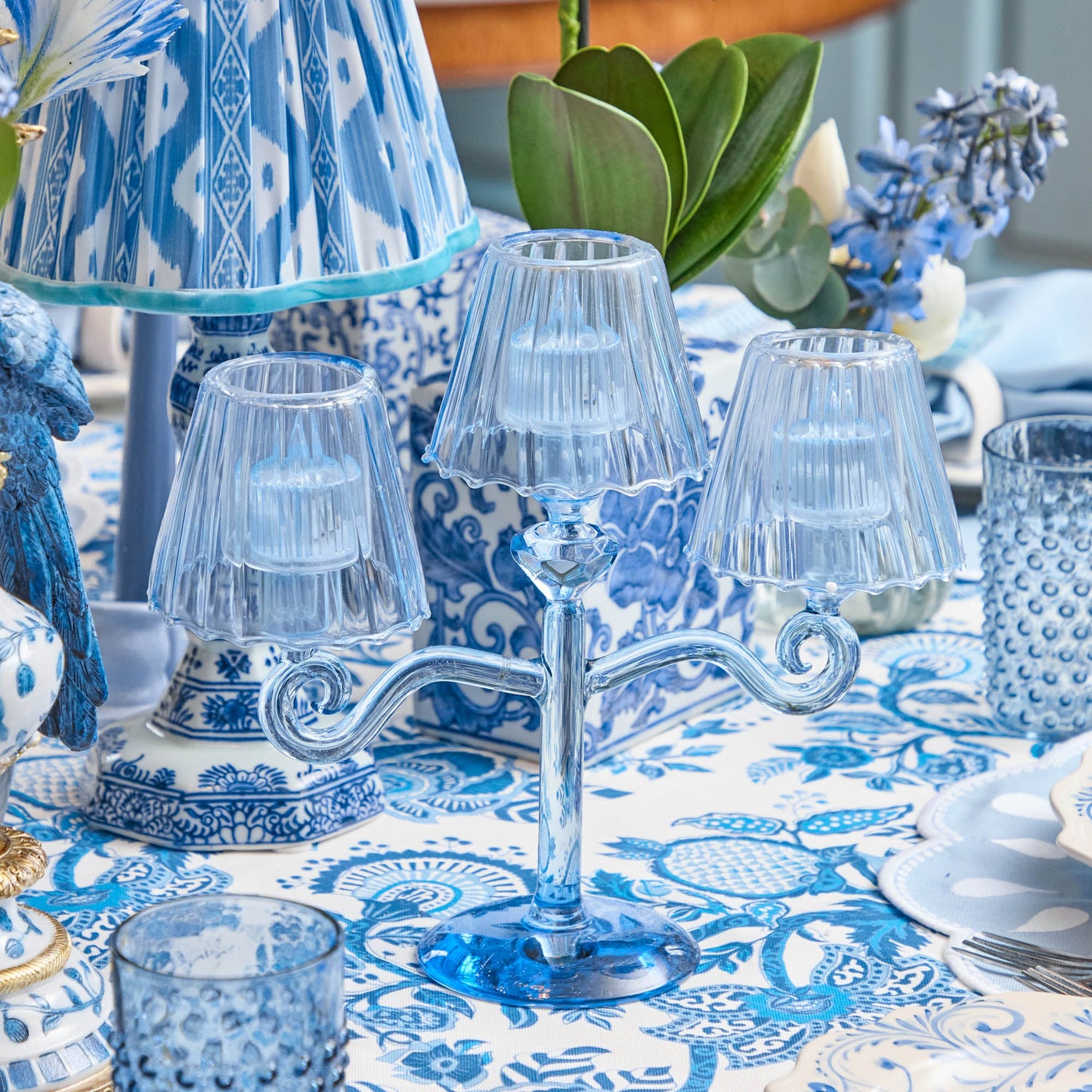 Bougie chauffe-plat lanterne bleue