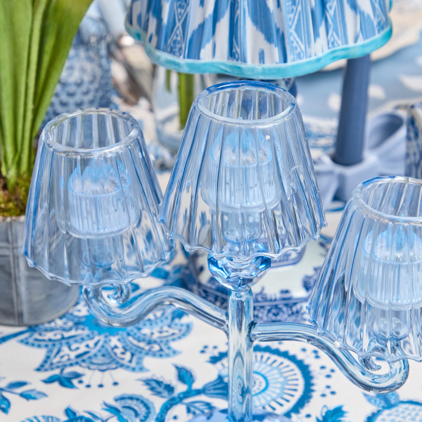 Bougie chauffe-plat lanterne bleue