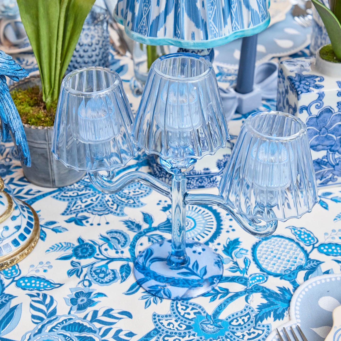 Bougie chauffe-plat lanterne bleue