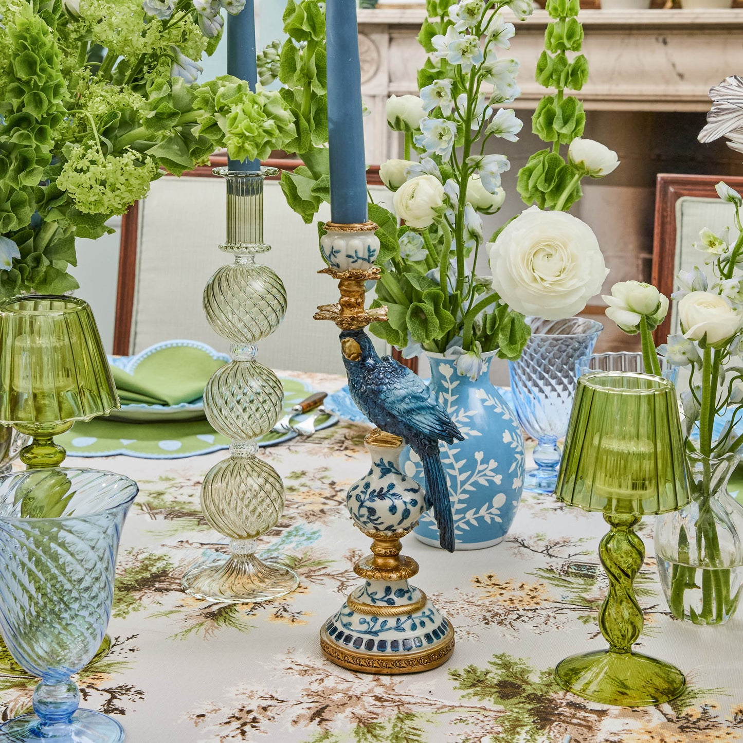 Petit bougeoir perroquet bleu (paire)