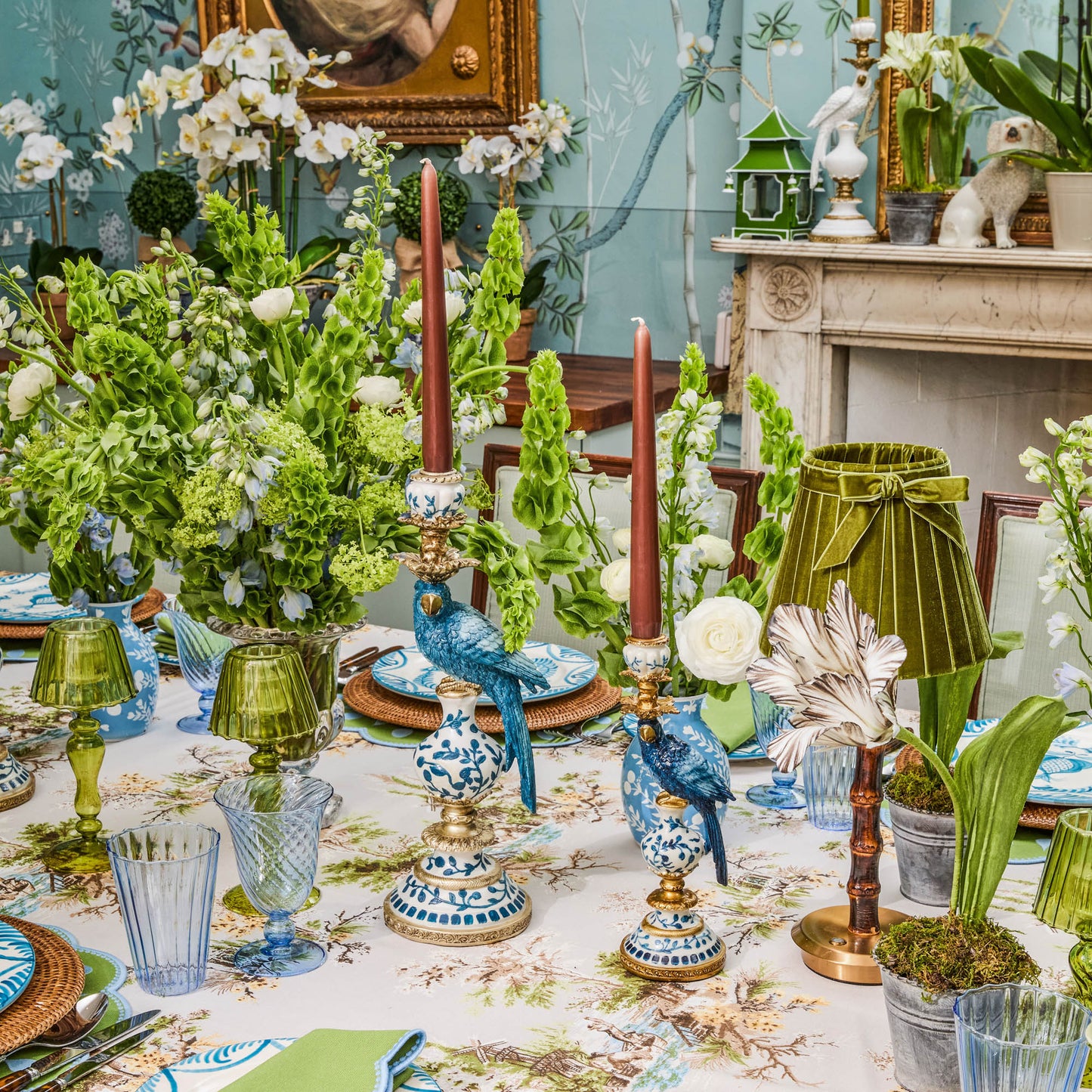 Petit bougeoir perroquet bleu (paire)