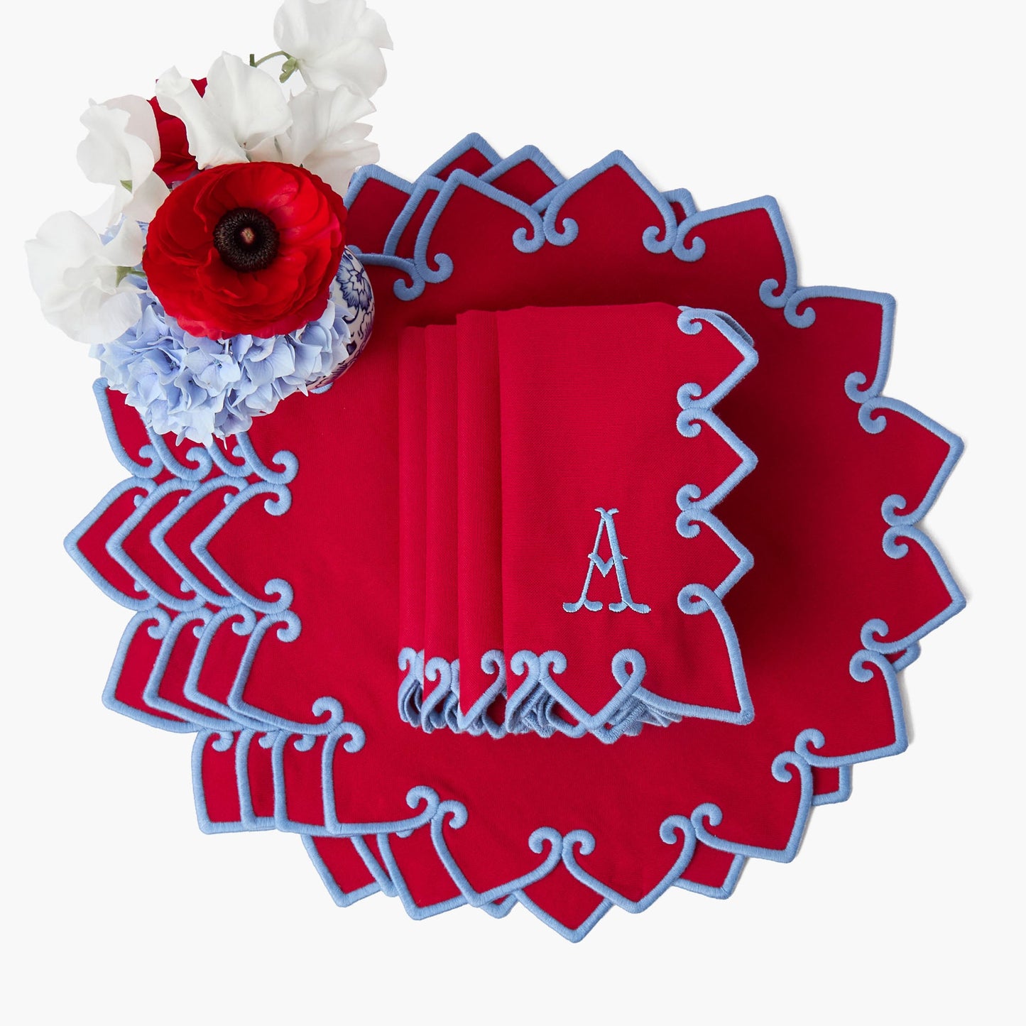 Sets de table et serviettes Angelina rouges et bleus (lot de 4)
