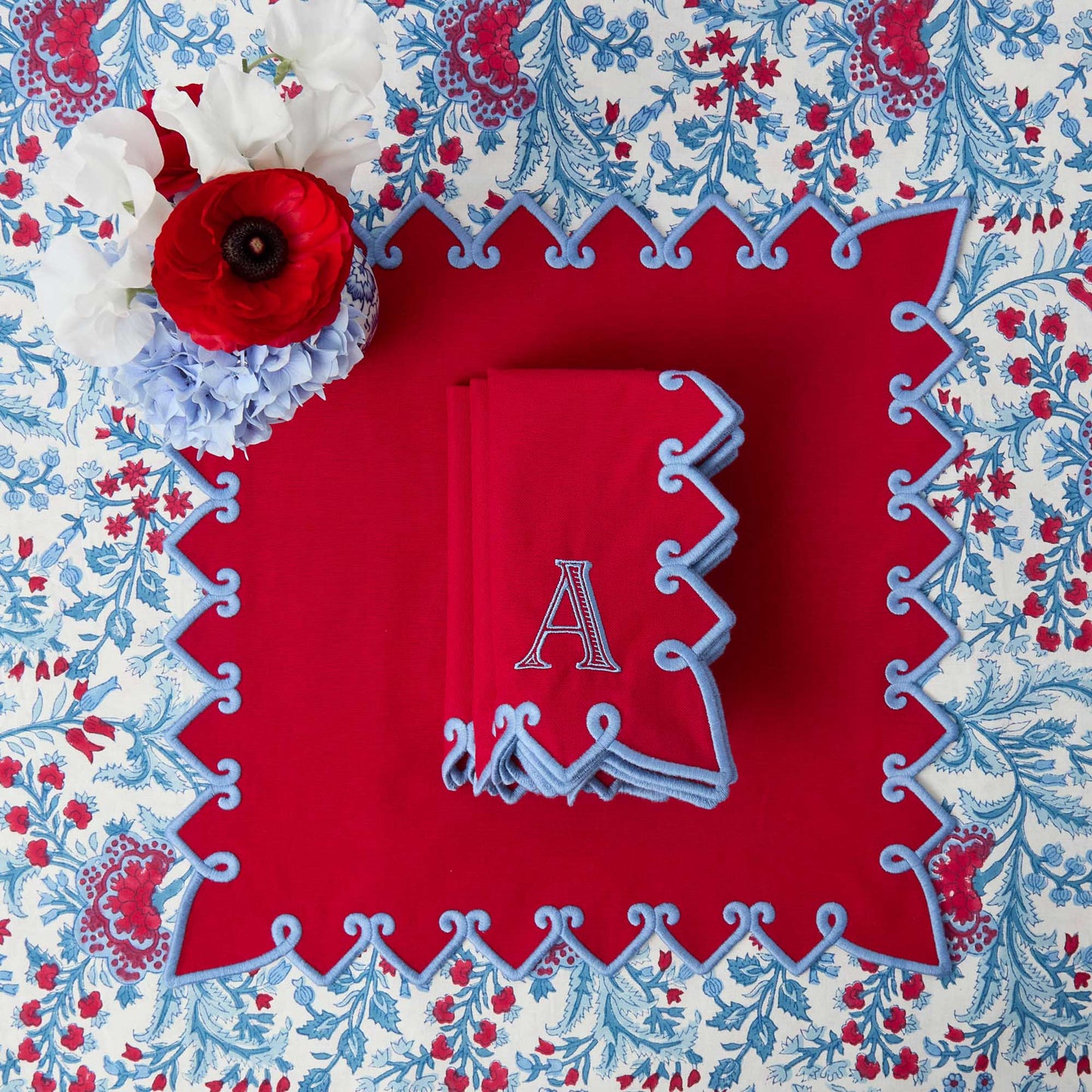 Serviettes Angelina rouges et bleues (lot de 4)