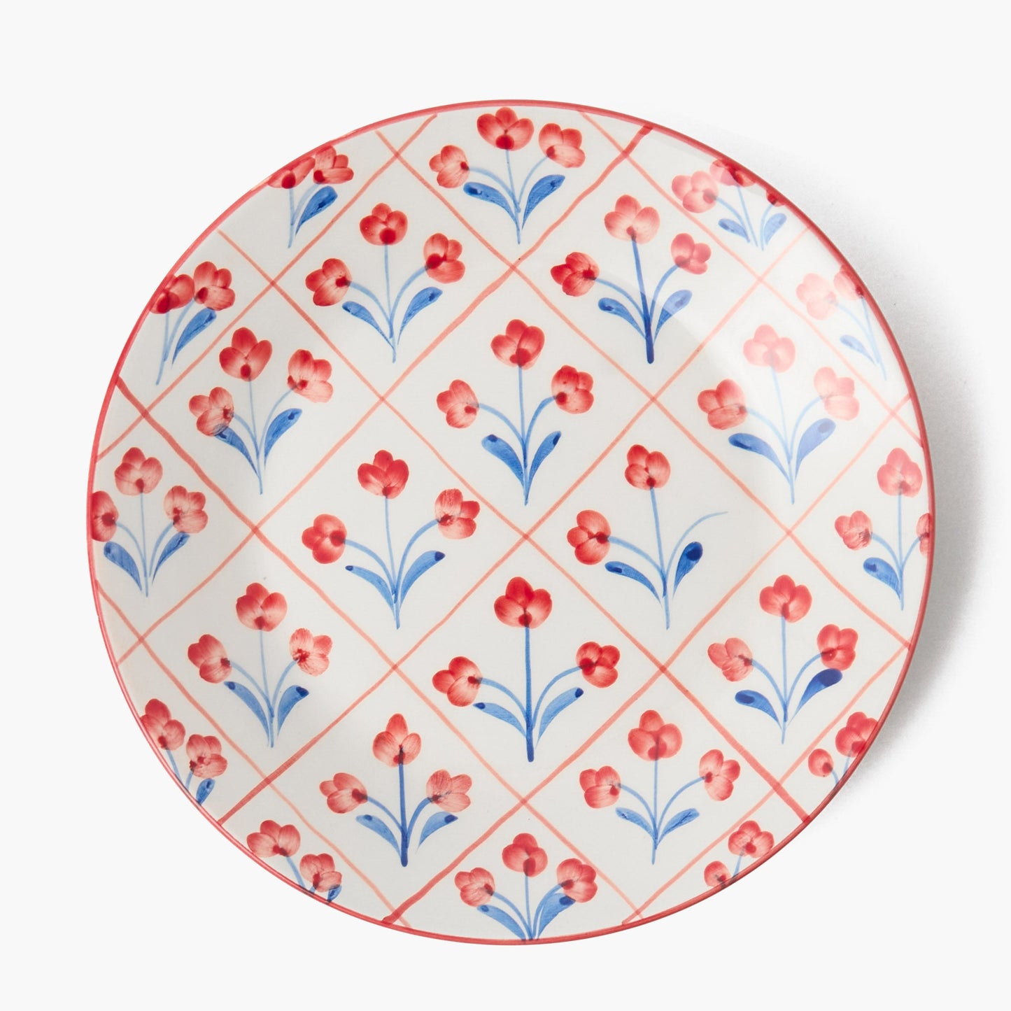 Assiettes à dîner et à entrée à motif floral bleu et rouge (lot de 8)