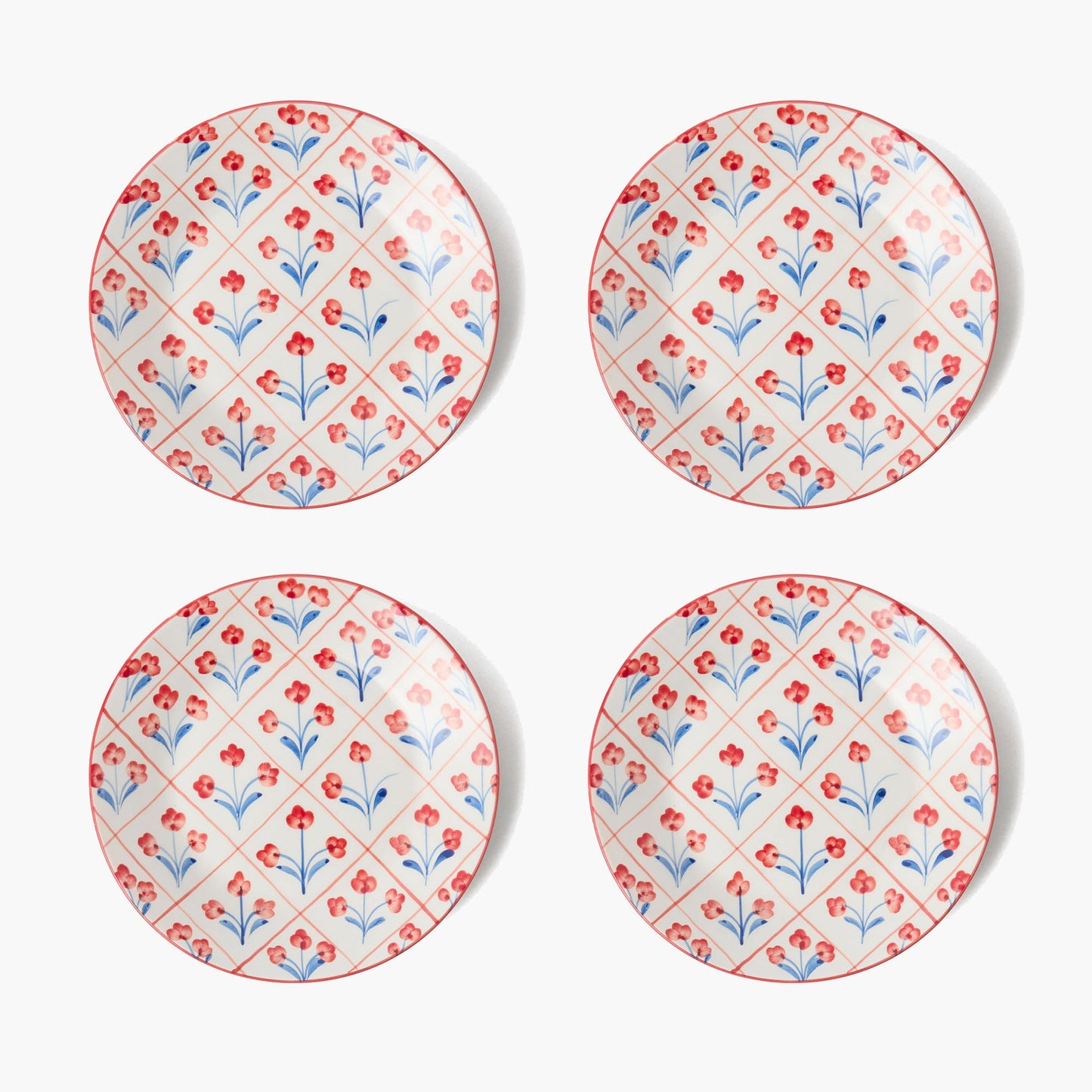 Assiettes à dîner à motif floral bleu et rouge (lot de 4)